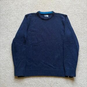 The North‎ Face Blue Knit Sweater Pullover Crew Neck Wool Blend Casual Cozy XL